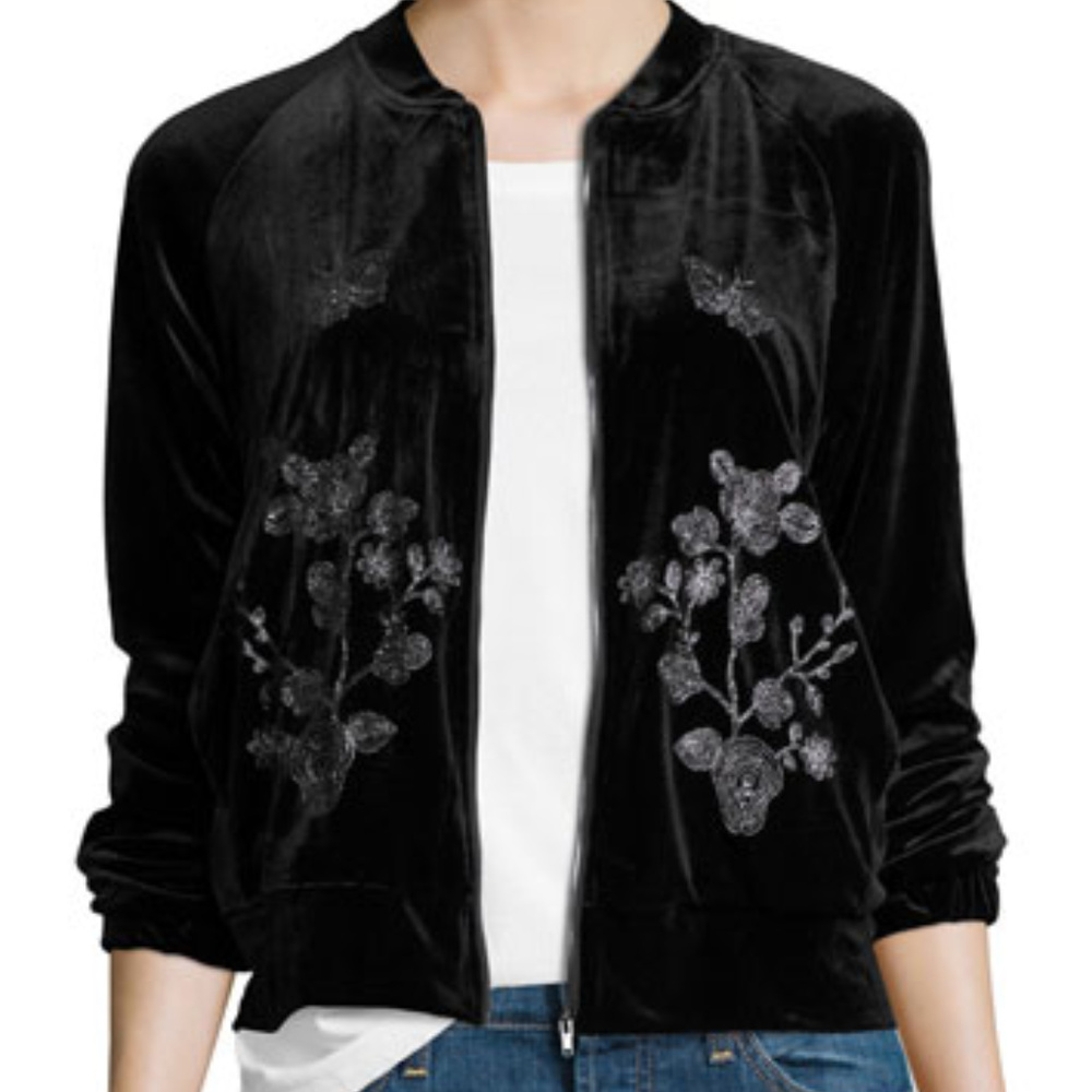 Hazel Embroidered Velvet Bomber Jacket NEW